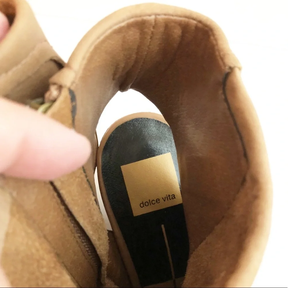 Dolce Vita Brown Open Toe Stacked Heel Booties 9.5 Faux Leather Boho Casual